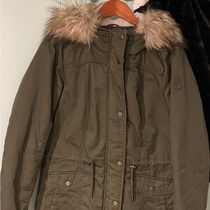 Only Olive Utility Jacket with Faux Fur Trim